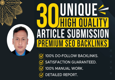 High quality 30 unique domain article submission white hat seo backlink