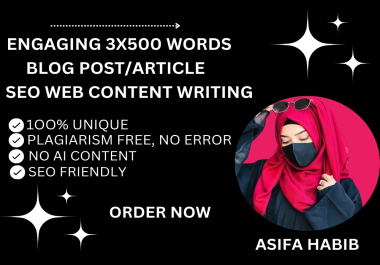 i will write 3x500 words article seo web content writing in 14hours