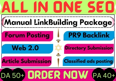 ALL IN ONE SEO Backlinks Package for your website ranking on top Google