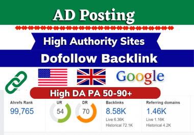 100 high da ad post on the top USA,  UK, Canada ad posting sites
