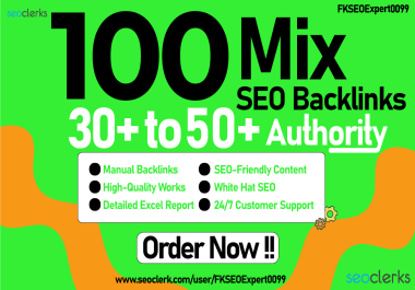 99 Da 30-50+ High Athority Manual Seo Mix Backlinks