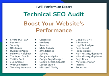 You will get Perform an Expert Technical SEO Audit to Boost Your Website's Performance