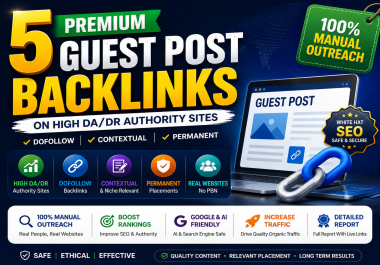 5 Premium Guest Post Backlinks on High DA DR Authority Sites with Dofollow Contextual Links