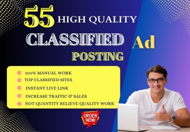 Provide 55 Classified Ads Postings to high DA/PA sites with instant Google indexing.