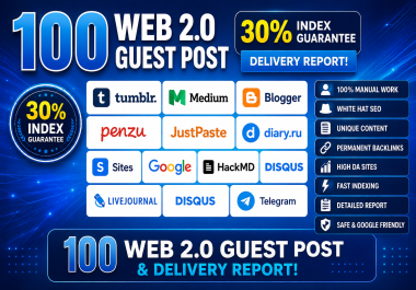 100 web2.0 guest post 30 index on Tumblr,  Medium,  Blogger,  penzu plus 96 different sites