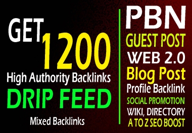 DRIP FEED 1200 High Authority Backlinks - PBNs,  Guest Posts,  Blog Posts,  Soclal,  Proflle etc