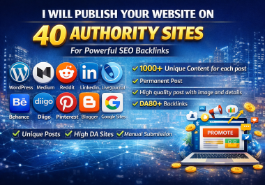 I will Publish 40 Posts on Wordpress,  Medium,  Reddit,  LinkedIn,  Livejournal,  Behance,  Diigo more