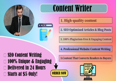 I Will Write Engaging,  SEO Optimized,  and Plagiarism-Free Content for Your Website or Blog