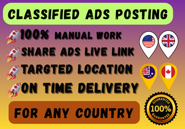 I will post 100 classified ads on top rated classified ad posting site