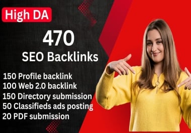 470 SEO Backlink - 150 Profile backlinks,  100 Web 2.0,  150 Directory,  50 Classified ads,  20 PDF