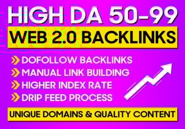 Powerful DA 50 plus Web 2.0 Backlinks - 100 Manual & SEO Friendly