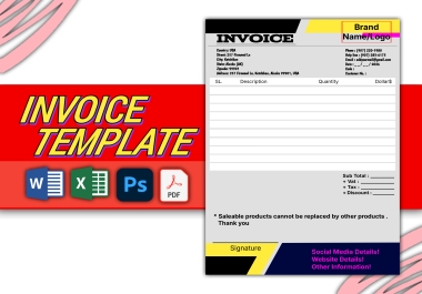 I Will Design Professional Invoice,  Business Card & Editable Templates in Word,  Excel & PDF
