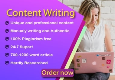 I will write manually 1000+ words top quality,  seo friendly and plagiarism free article