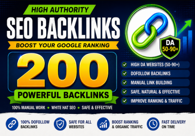 I will create 200 high authority dofollow SEO backlinks manually