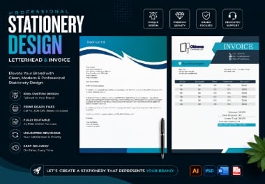 Clean & Minimalist Business Stationery Bundle Letterhead and Invoice