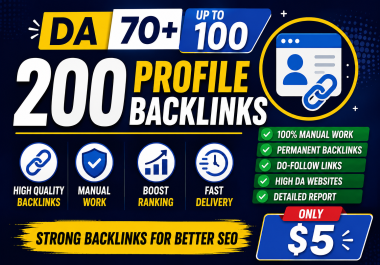 I will create 200 high DA profile backlinks manually for SEO