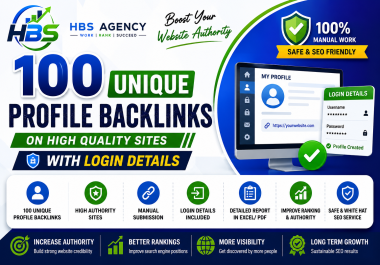 Provide 100 Unique Profile Backlinks On High Quality Sites With Login Details