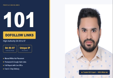 I will manually create 101 profile backlinks on high authority domains DA 50 to DA 97
