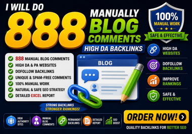 I Will Do 888 Manually Blog Comments High DA Backlinks