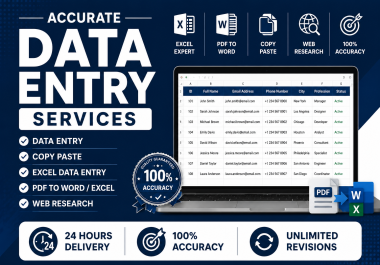I will do accurate data entry,  Excel data entry,  copy paste and web research
