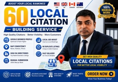 I will build manual 60 local citations and business listings for local SEO