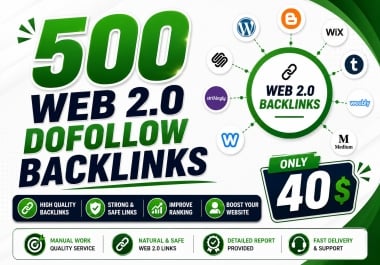 I Will Build 500 High Quality Web 2.0 Dofollow Backlinks for SEO