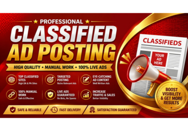 I will post 70 Classified Ad Posting to high da pa website with low spam score