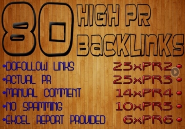 I will manually build 80 highPR backlinks on actual PR