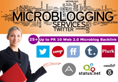 Manually create 25+ up to PR 10 web2.0 microblog backlink to boost up seo