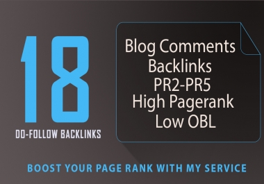 18 SEO blog comments backlinks pr2 to pr5
