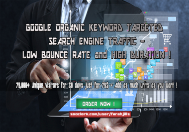 75,000+ KEYWORD TARGETED Search Engine TRAFFIC with Low Bounce Rate and High Duration