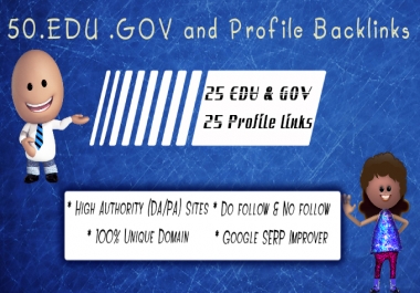 25 Edu Gov and 25 Authority Profile backlinks