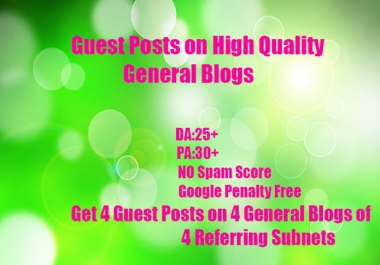 4 Guest posts on 4 General Blogs on DA 40+