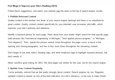 Five Ways to Improve your Site&rsquo s Ranking SEO
