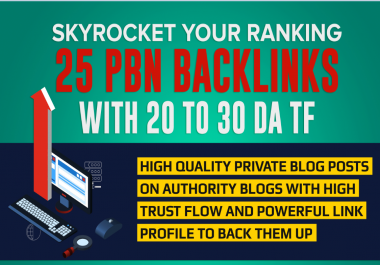 create 25 permanent PBN contextual backlinks with DA and page rank 20-30
