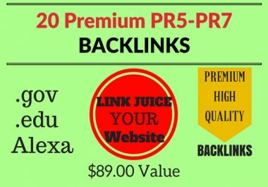 20 Premium,  High PR5-PR7 Backlinks Plus free Ping. gov. edu Alexa