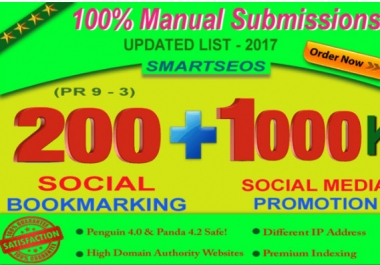 Manual Social Bookmarking Upto 200 Sites PR 9 To 3 With Guaranteed Index