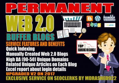 Handmade 15 Web 2.0 Buffer Blogs with login, unique Content,  Image,  Video and High DA Backlinks