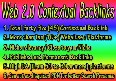 45 Permanent Web 2.0 Contextual Backlinks from High DA Platforms
