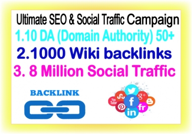 Google Safe SEO & Traffic campaign- Promote 8 Million Social Members- 10 DA Backlinks-1000 Wiki Backlinks