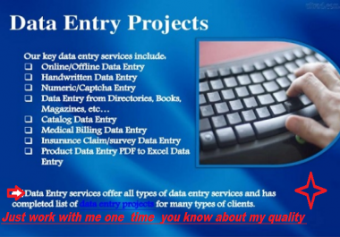 Data Entry,  Typing,  other typing bases services for with copy paste and Capture related work