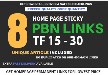 Get 8 Home Page Forever PBN Backlinks With TF 15 - 30+