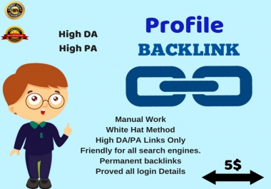 Provide 50 authority High DA,  PA profile Backlinks for your website