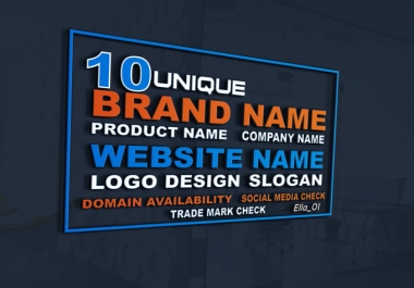 brainstorm 10 business name with domain availability and business logo