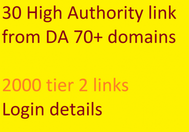 30 high authority links,  da 70 to 99,  quality seo backlinks