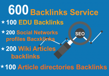100 EDU,  200Social Networks profiles,  200 Wiki ariticles,  100 Article directories Backlinks