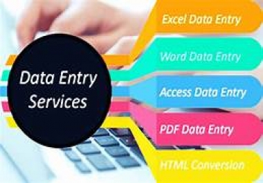 Data entry,  all kind of entry in excel,  typing in word. inset images,  power point etc
