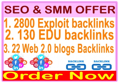 High Indexer SEO Package - 2800 Exploit backlinks-130 EDU backlinks- 22 Web 2.0 blogs